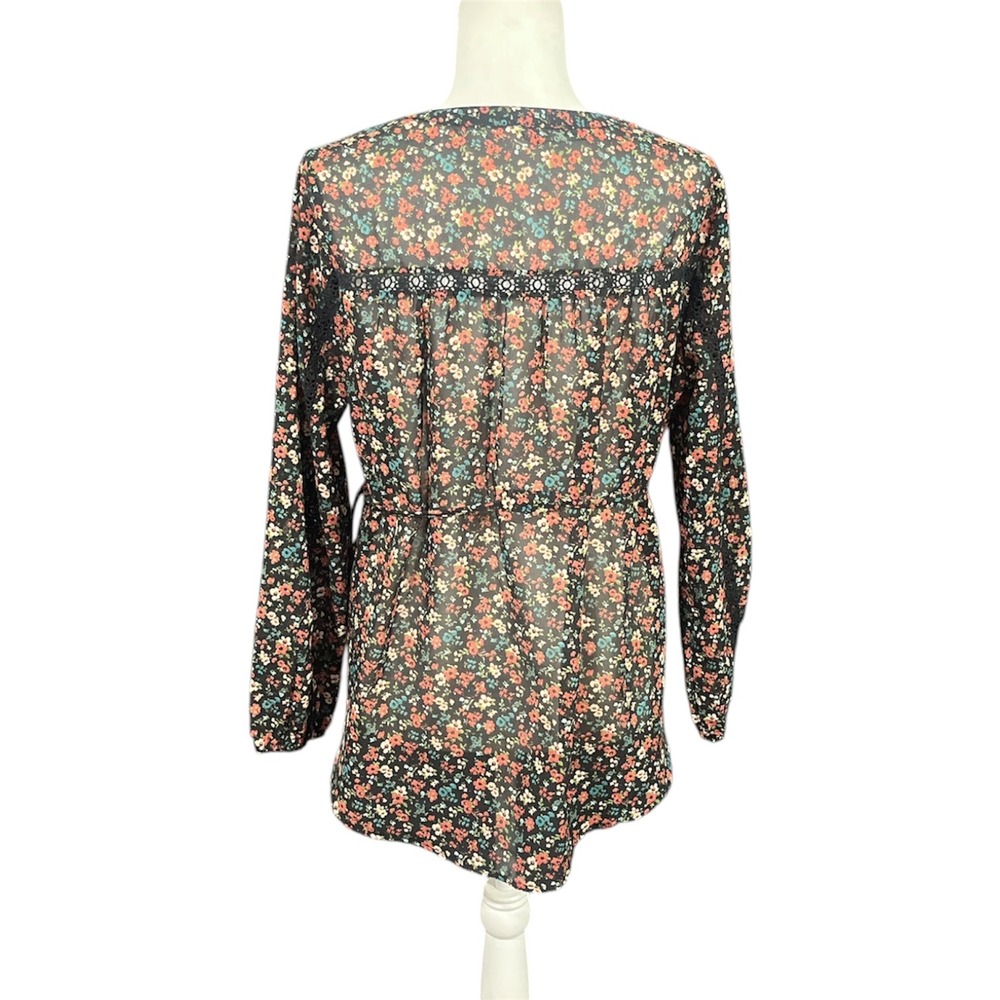 Floral Boho Country Cottagecore Blouse Large American Rag Sheer Romantic - Picture 2 of 7